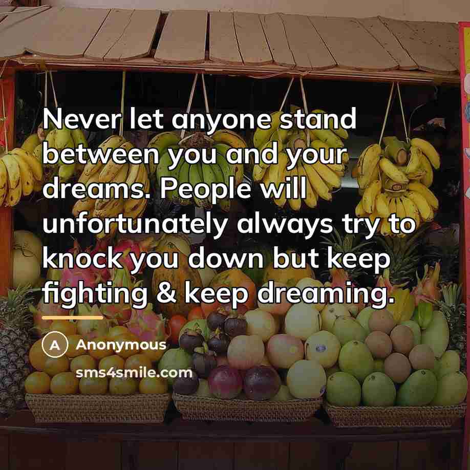 “Never let anyone stand between you and your dreams. People…” quote by Anonymous