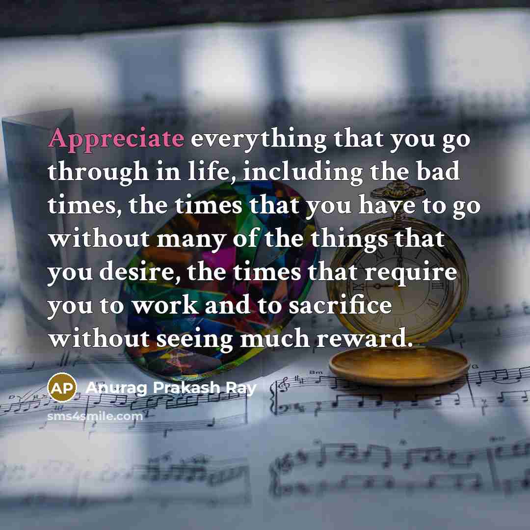 “Appreciate everything that you go through in life, including the…” quote by Anurag Prakash Ray