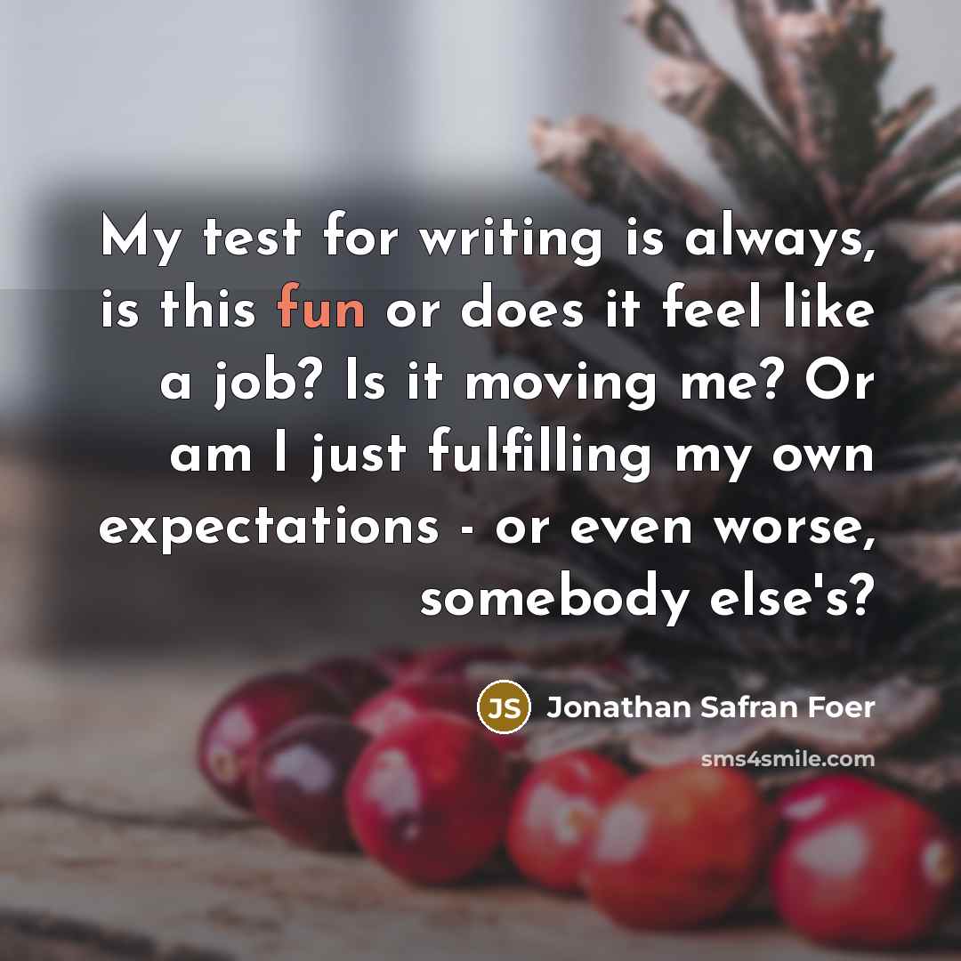 “My test for writing is always, is this fun or…” quote by Jonathan Safran Foer