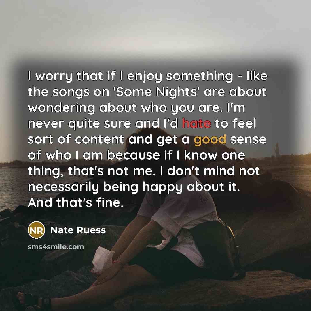 “I worry that if I enjoy something - like the…” quote by Nate Ruess