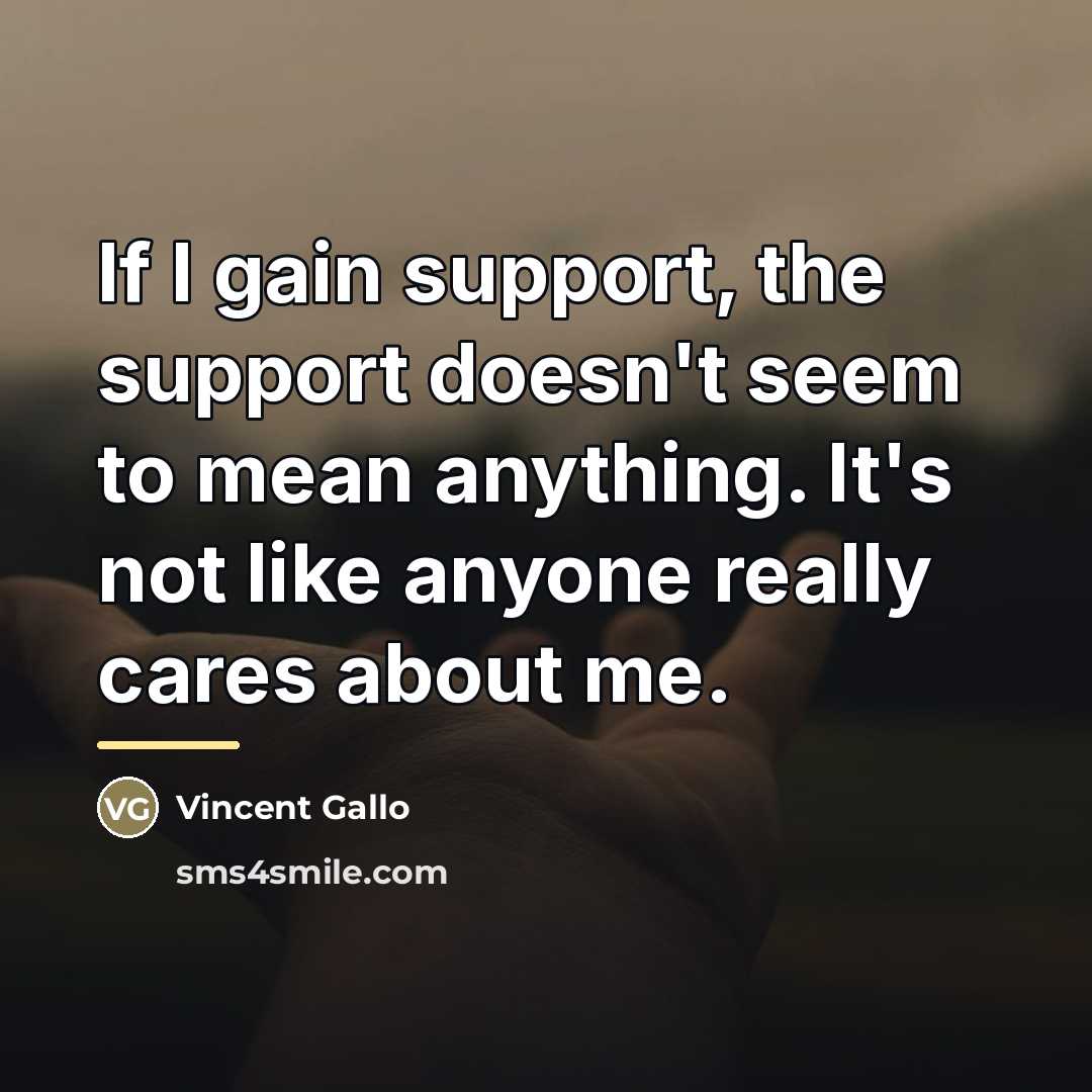 “If I gain support, the support doesn't seem to mean…” quote by Vincent Gallo