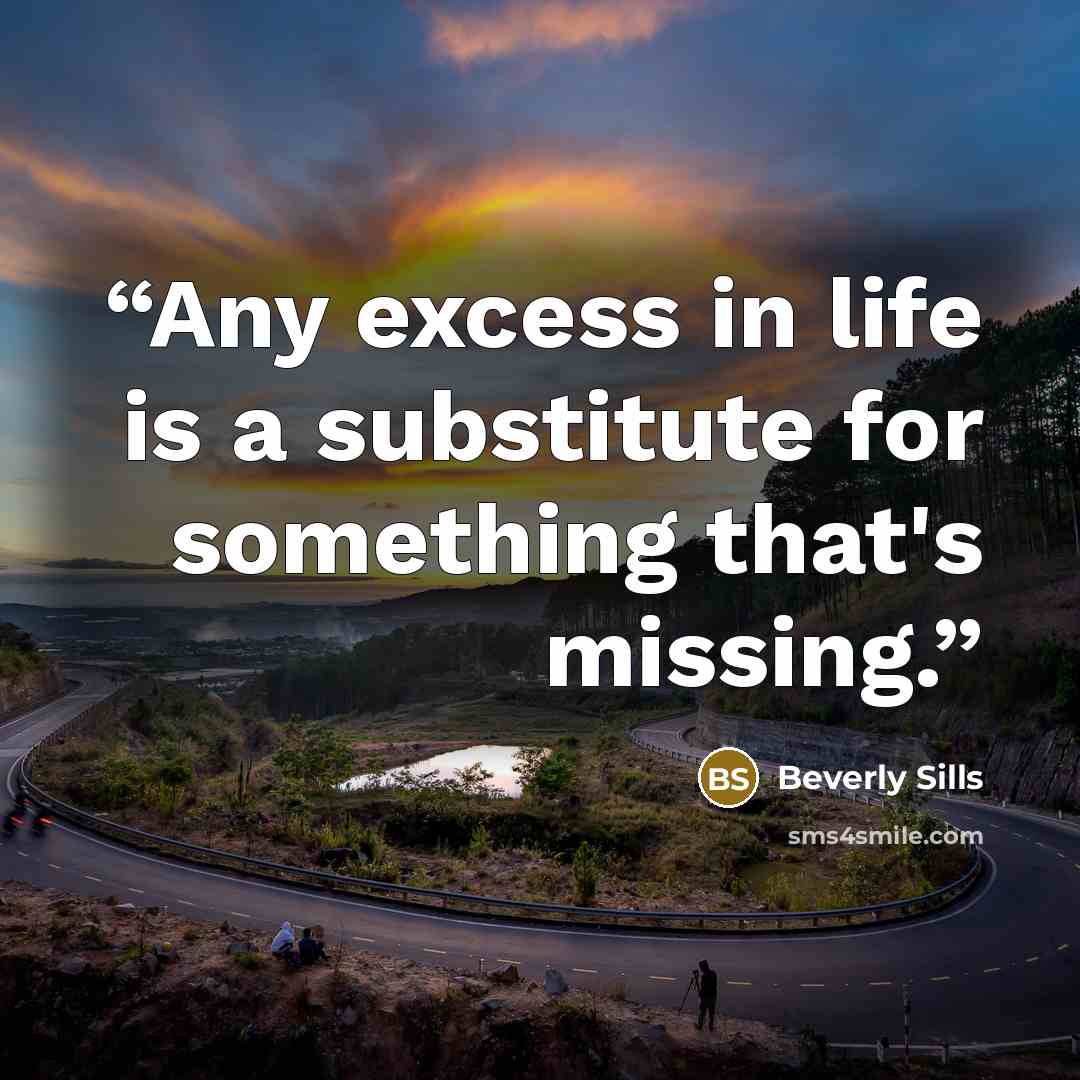 “Any excess in life is a substitute for something that's missing.” quote by Beverly Sills