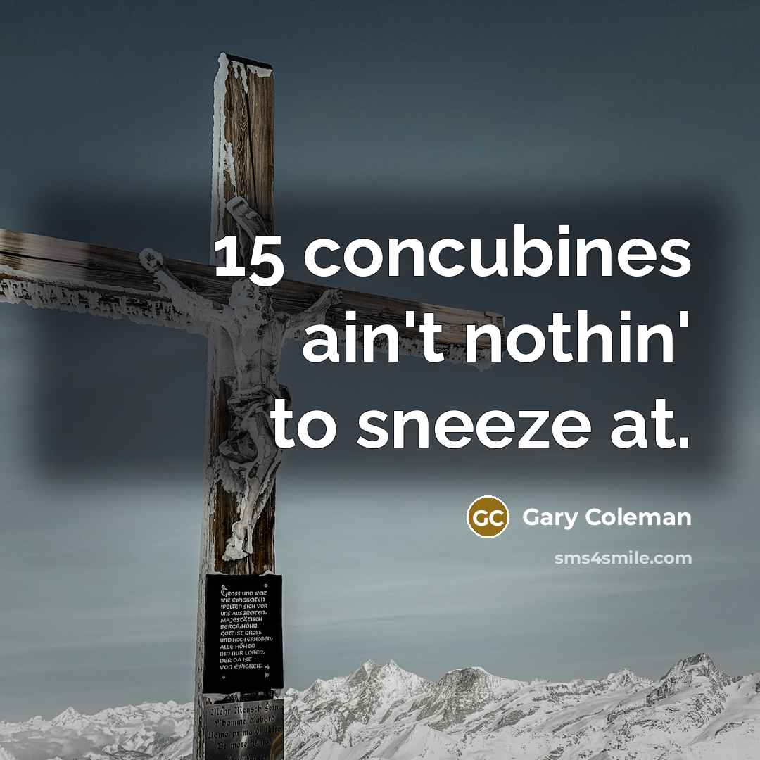 “15 concubines ain't nothin' to sneeze at.” quote by Gary Coleman
