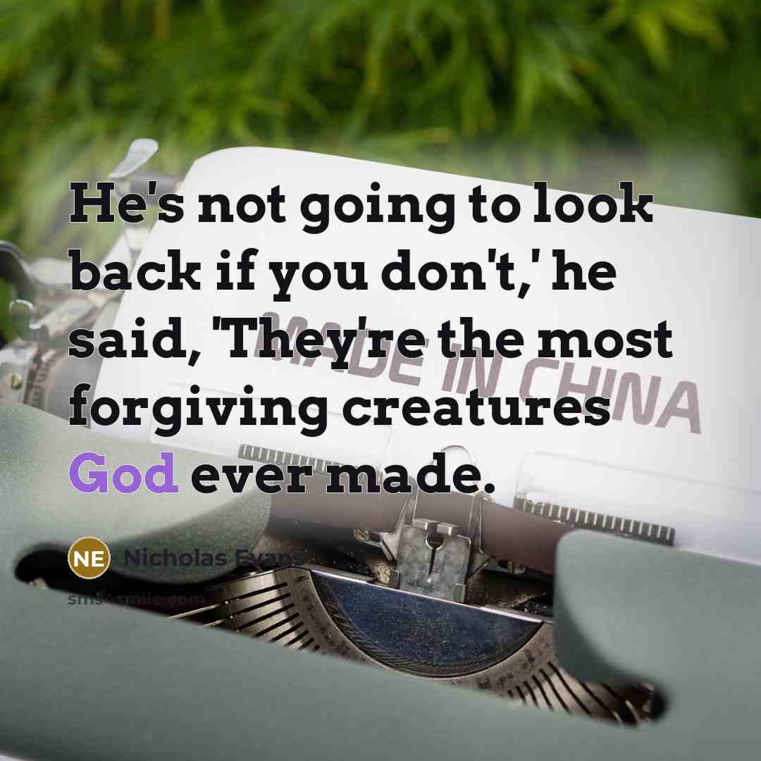 “He's not going to look back if you don't,' he…” quote by Nicholas Evans