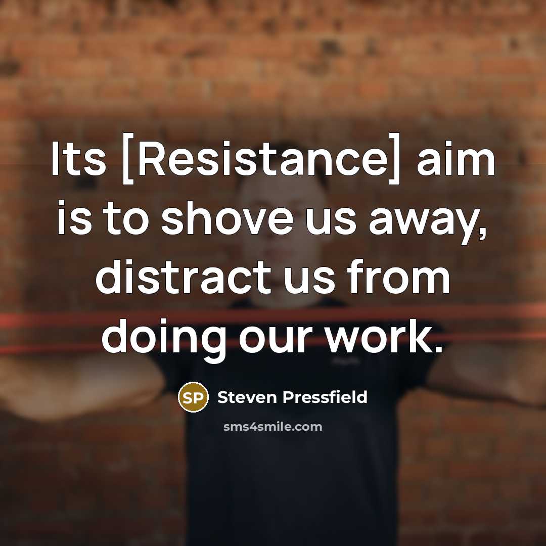 “Its [Resistance] aim is to shove us away, distract us…” quote by Steven Pressfield