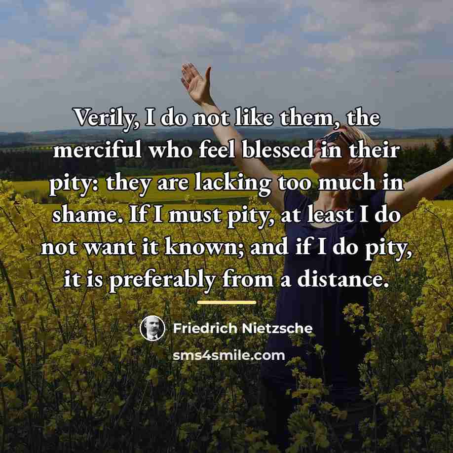 “Verily, I do not like them, the merciful who feel…” quote by Friedrich Nietzsche