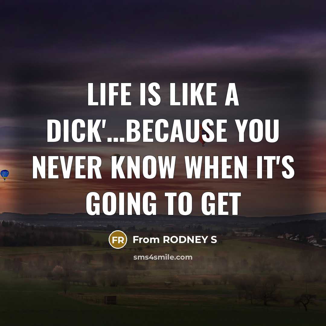 “LIFE IS LIKE A DICK'…BECAUSE YOU NEVER KNOW WHEN IT'S GOING TO GET” quote by From RODNEY S
