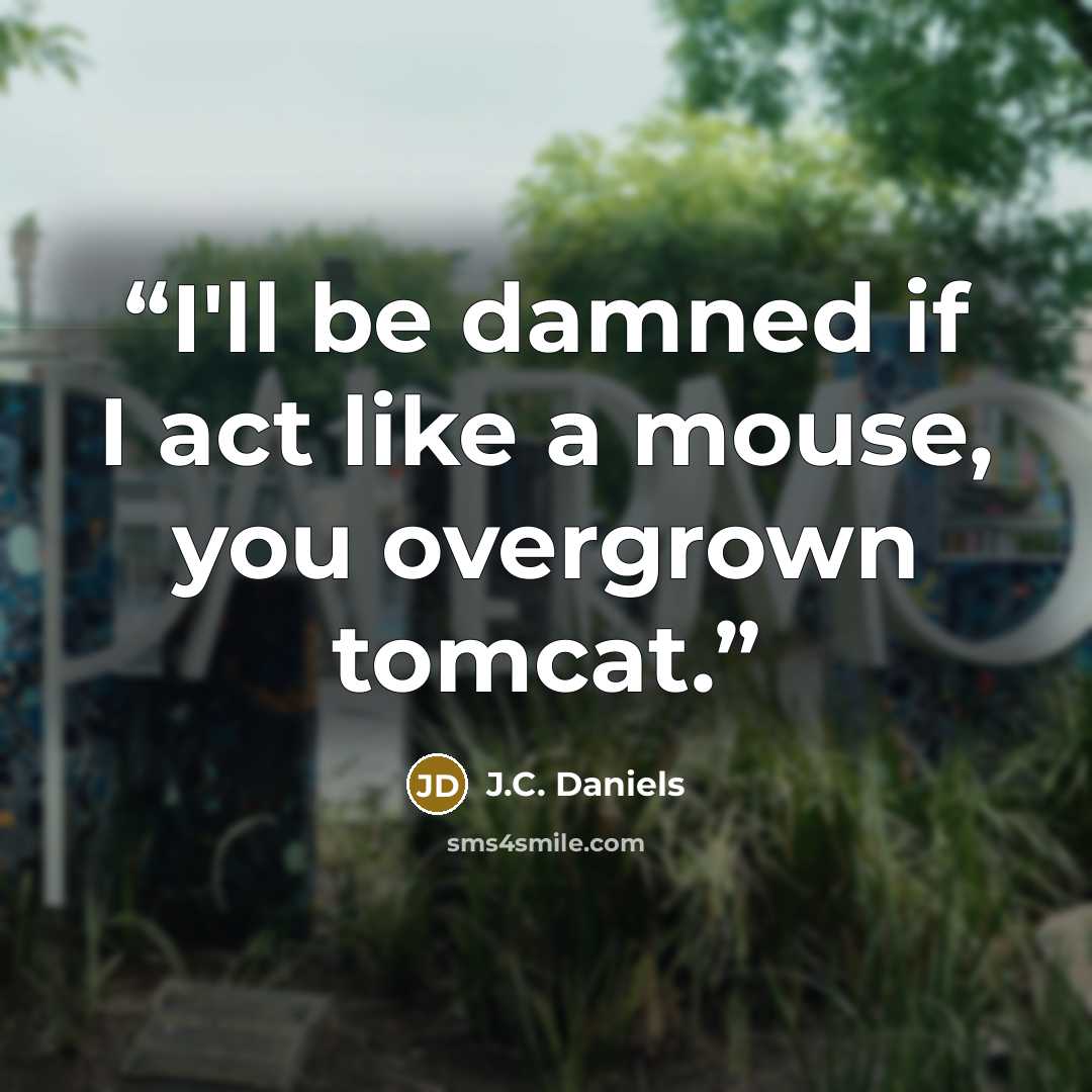 “I'll be damned if I act like a mouse, you overgrown tomcat.” quote by J.C. Daniels