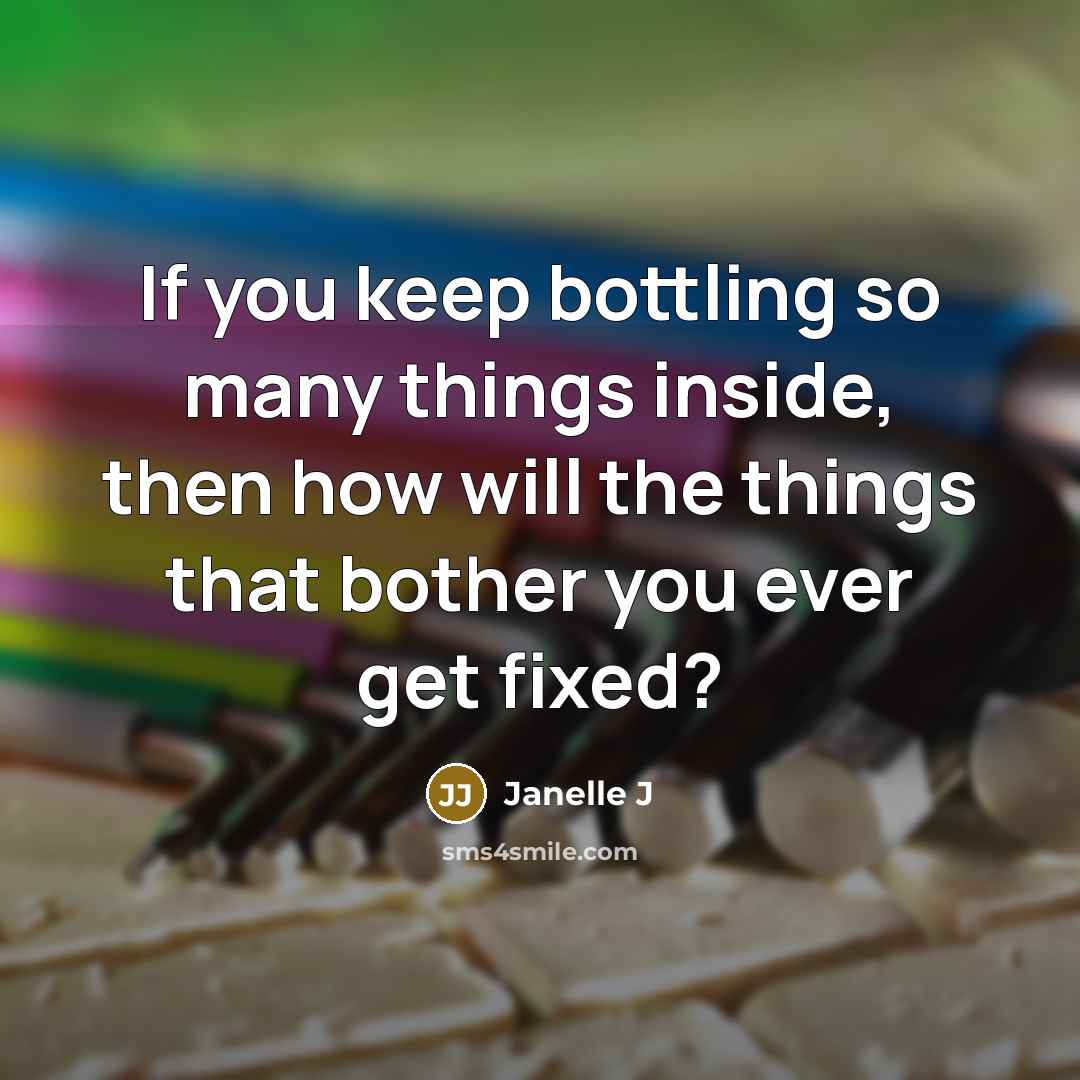 “If you keep bottling so many things inside, then how will the things that bother you ever get fixed?” quote by Janelle J