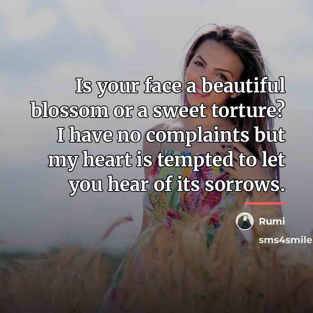 “Is your face a beautiful blossom or a sweet torture?…” quote by Rumi