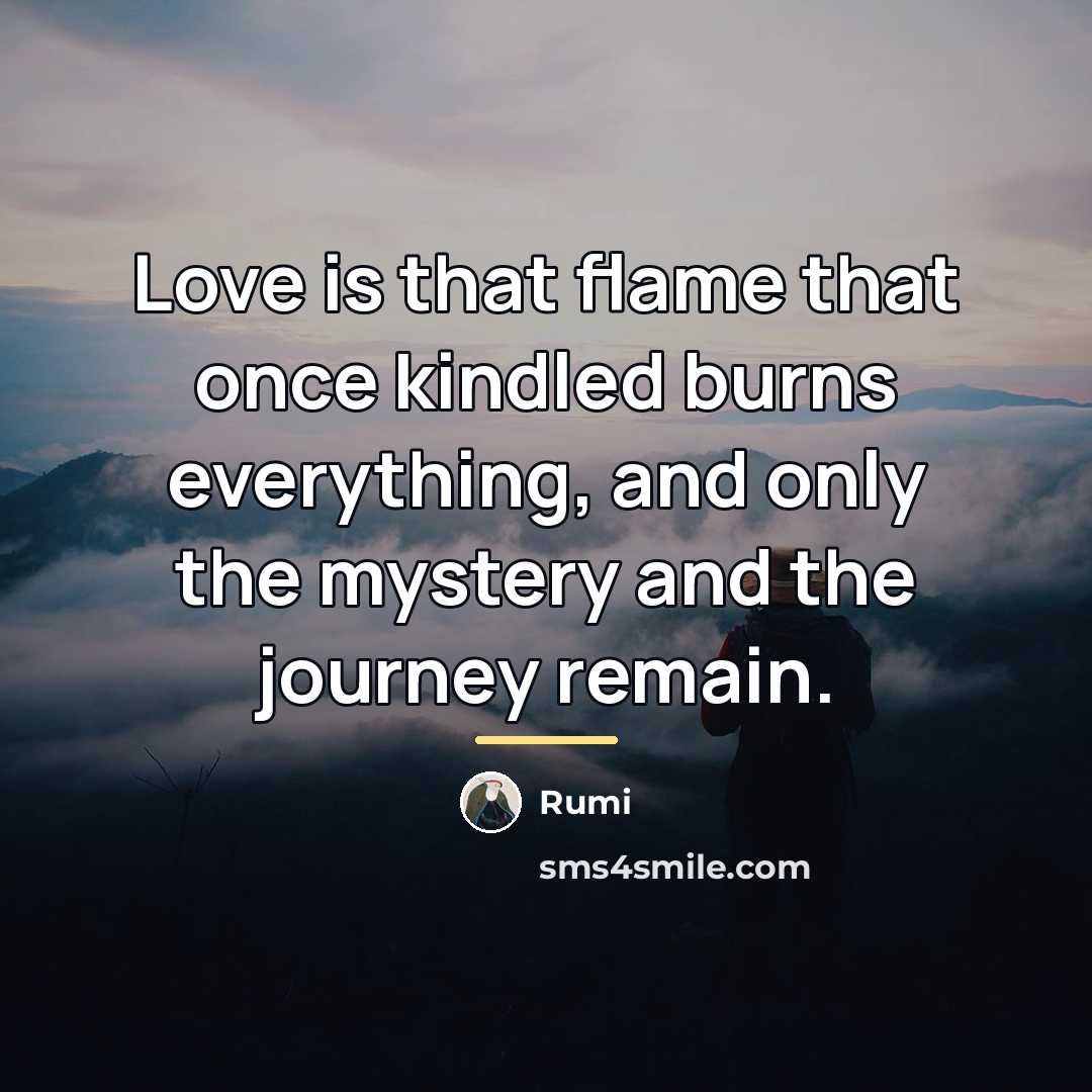 “Love is that flame that once kindled burns everything, and…” quote by Rumi