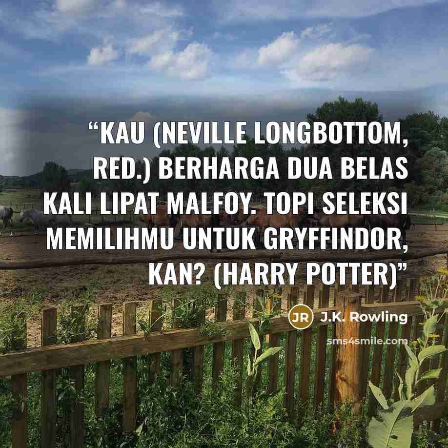 “Kau (Neville Longbottom, red.) berharga dua belas kali lipat Malfoy. Topi Seleksi memilihmu untuk Gryffindor, kan? (Harry Potter)” quote by J.K. Rowling