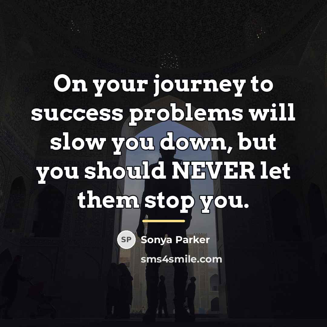“On your journey to success problems will slow you down,…” quote by Sonya Parker