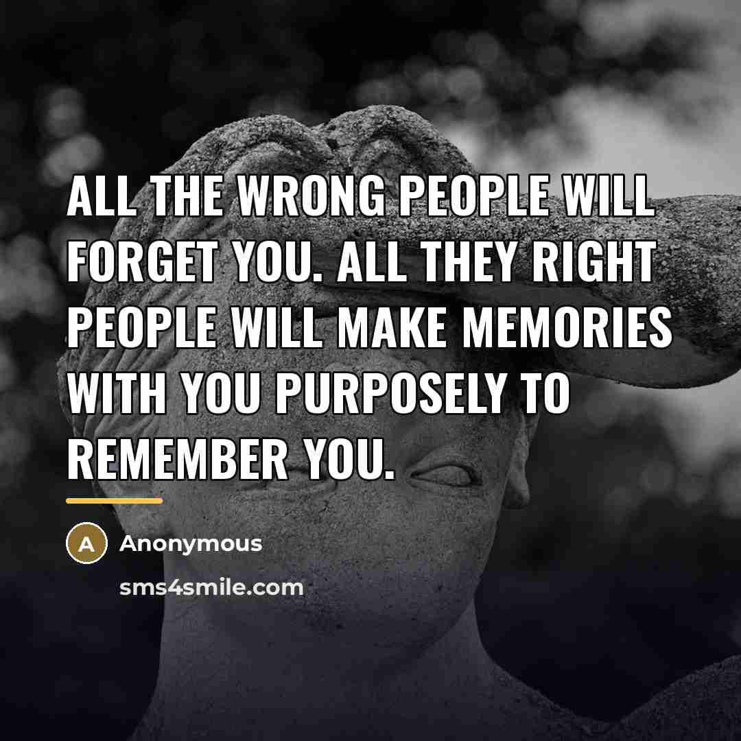 “All the wrong people will forget you. All they right…” quote by Anonymous