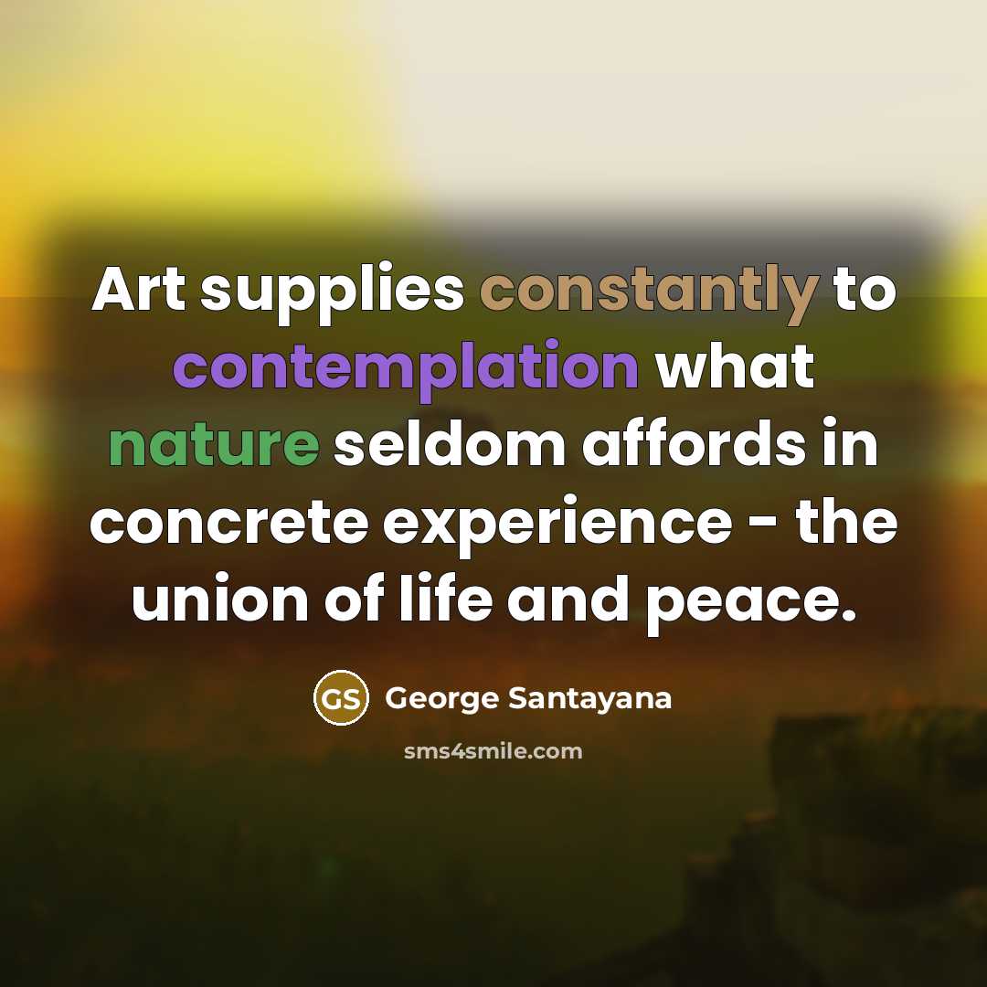 “Art supplies constantly to contemplation what nature seldom affords in…” quote by George Santayana