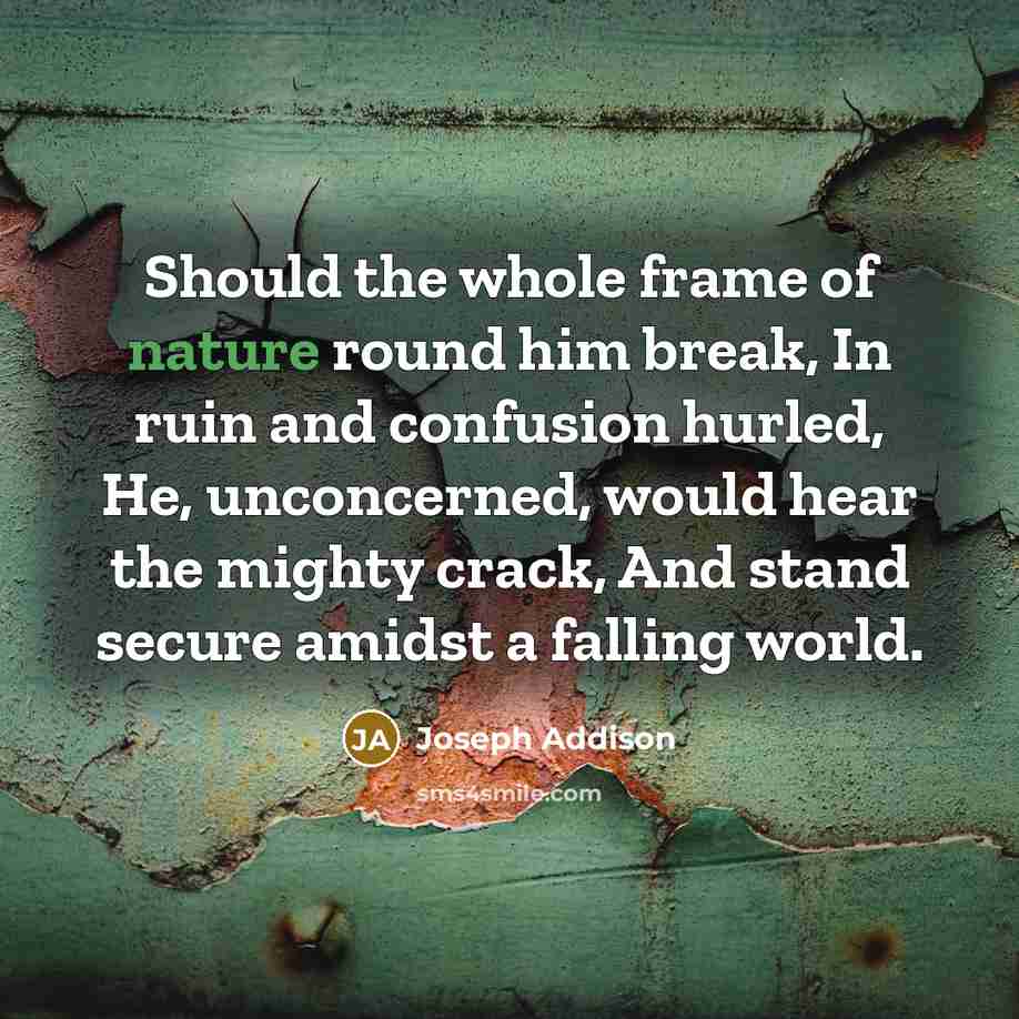 “Should the whole frame of nature round him break, In…” quote by Joseph Addison