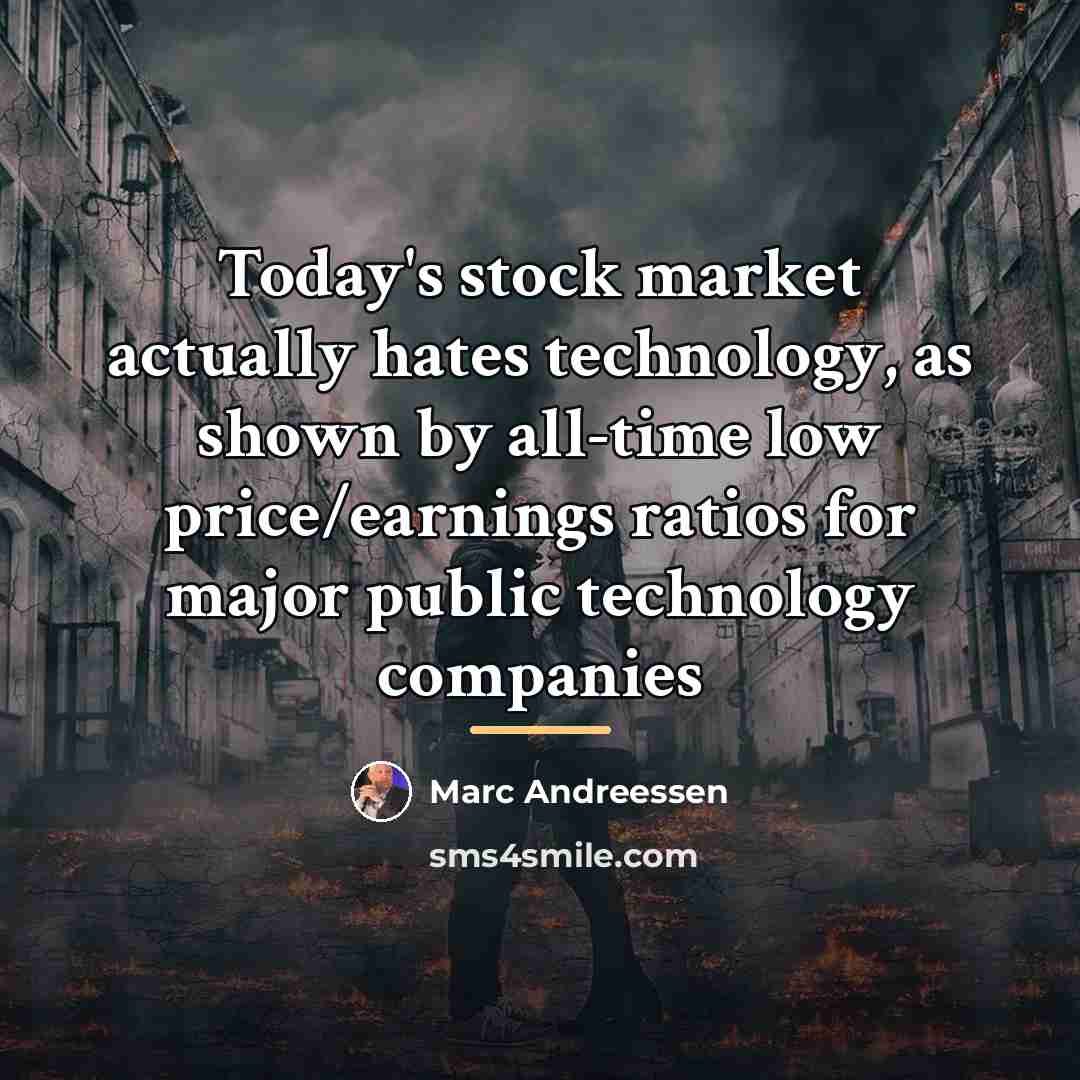 “Today's stock market actually hates technology, as shown by all-time…” quote by Marc Andreessen
