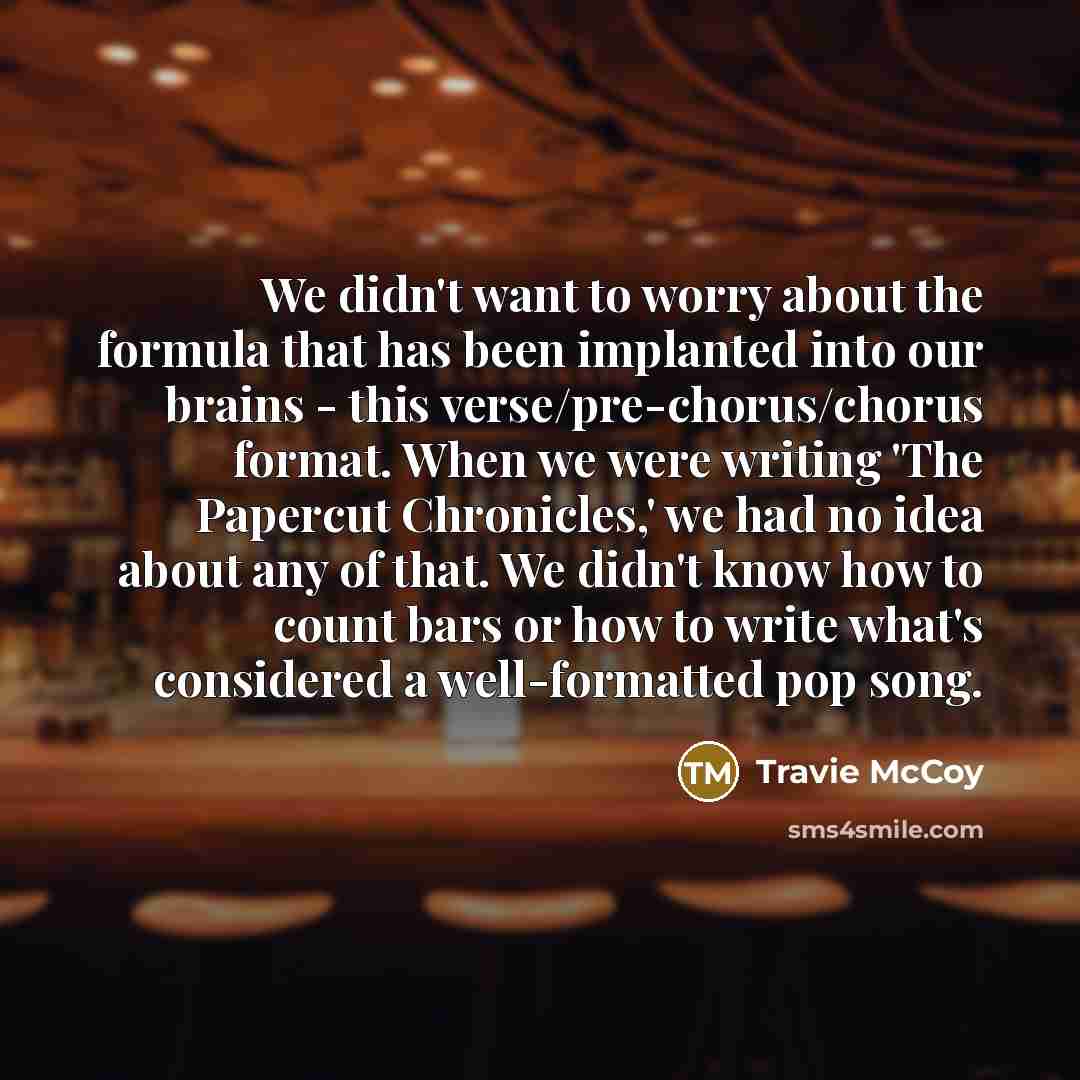 “We didn't want to worry about the formula that has…” quote by Travie McCoy