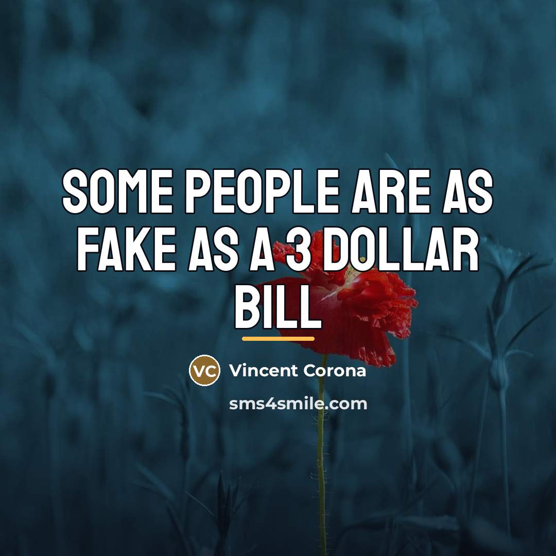 “Some people are as FAKE as a 3 dollar bill…” quote by Vincent Corona
