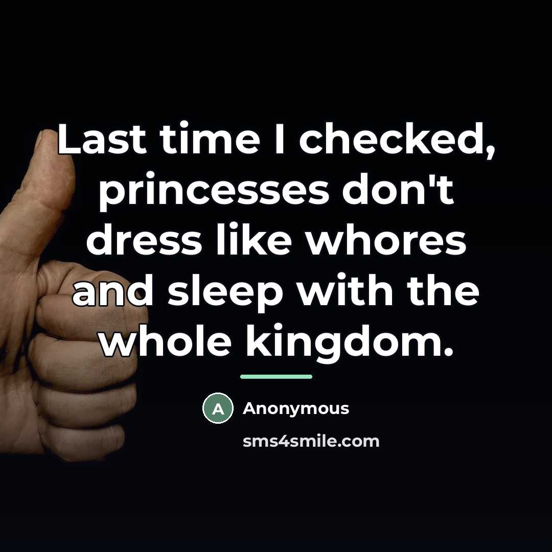“Last time I checked, princesses don't dress like whores and…” quote by Anonymous