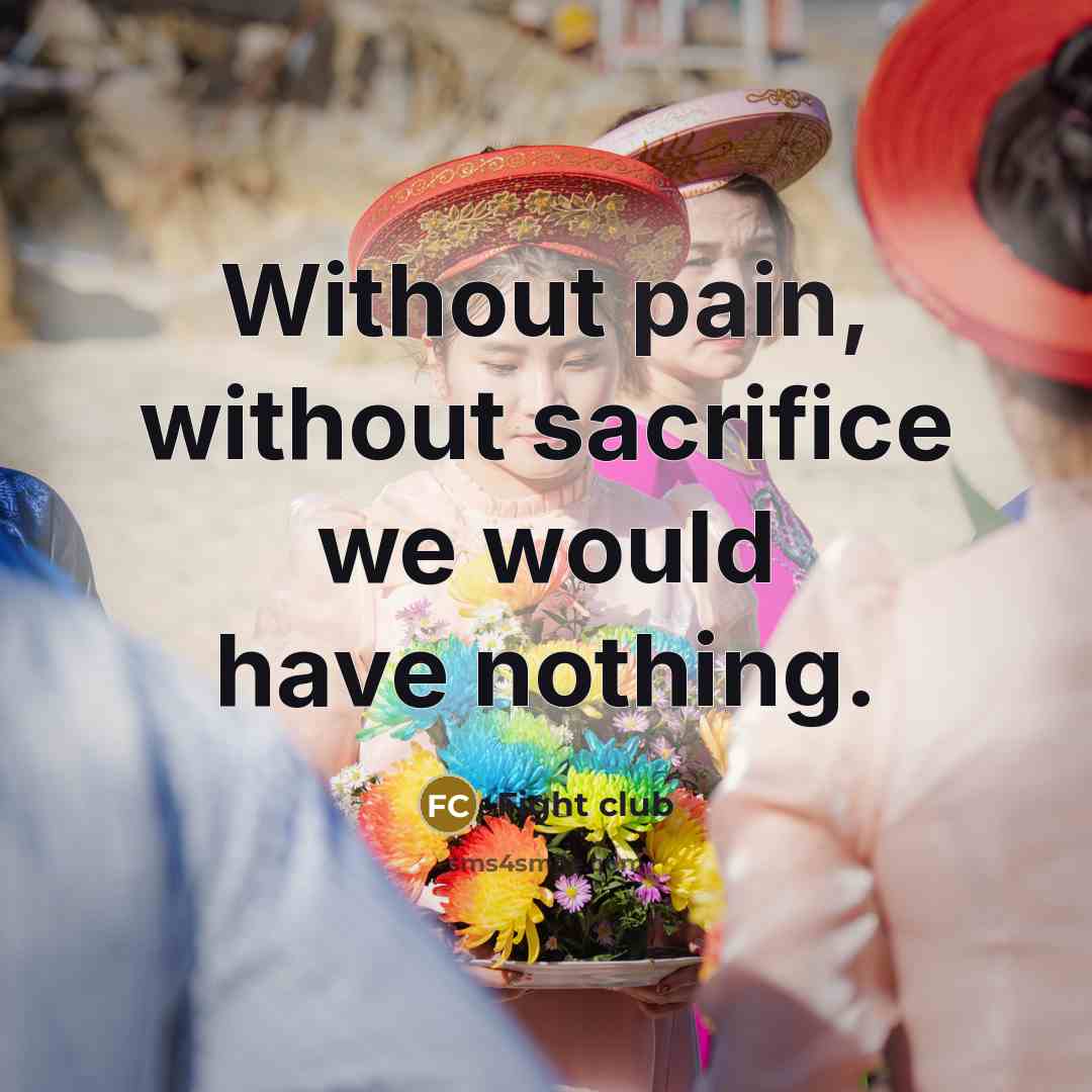 “Without pain, without sacrifice we would have nothing.…” quote by Fight Club