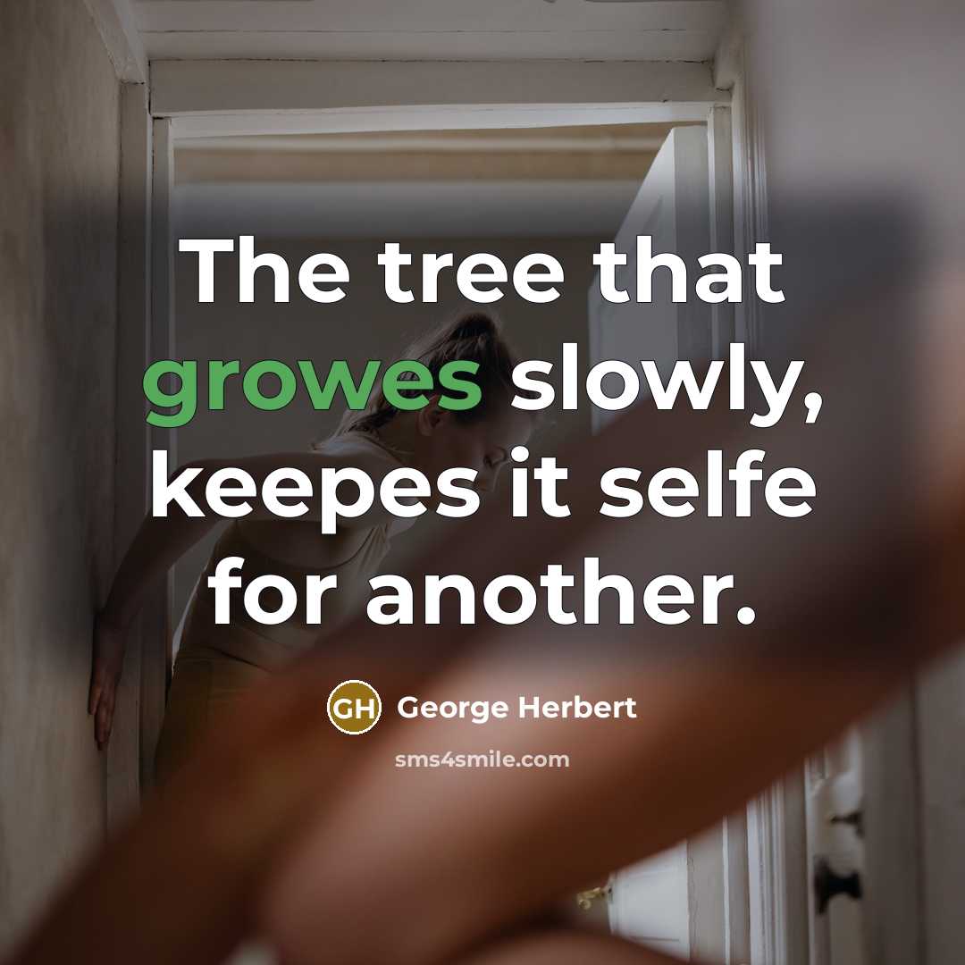 “The tree that growes slowly, keepes it selfe for another.” quote by George Herbert