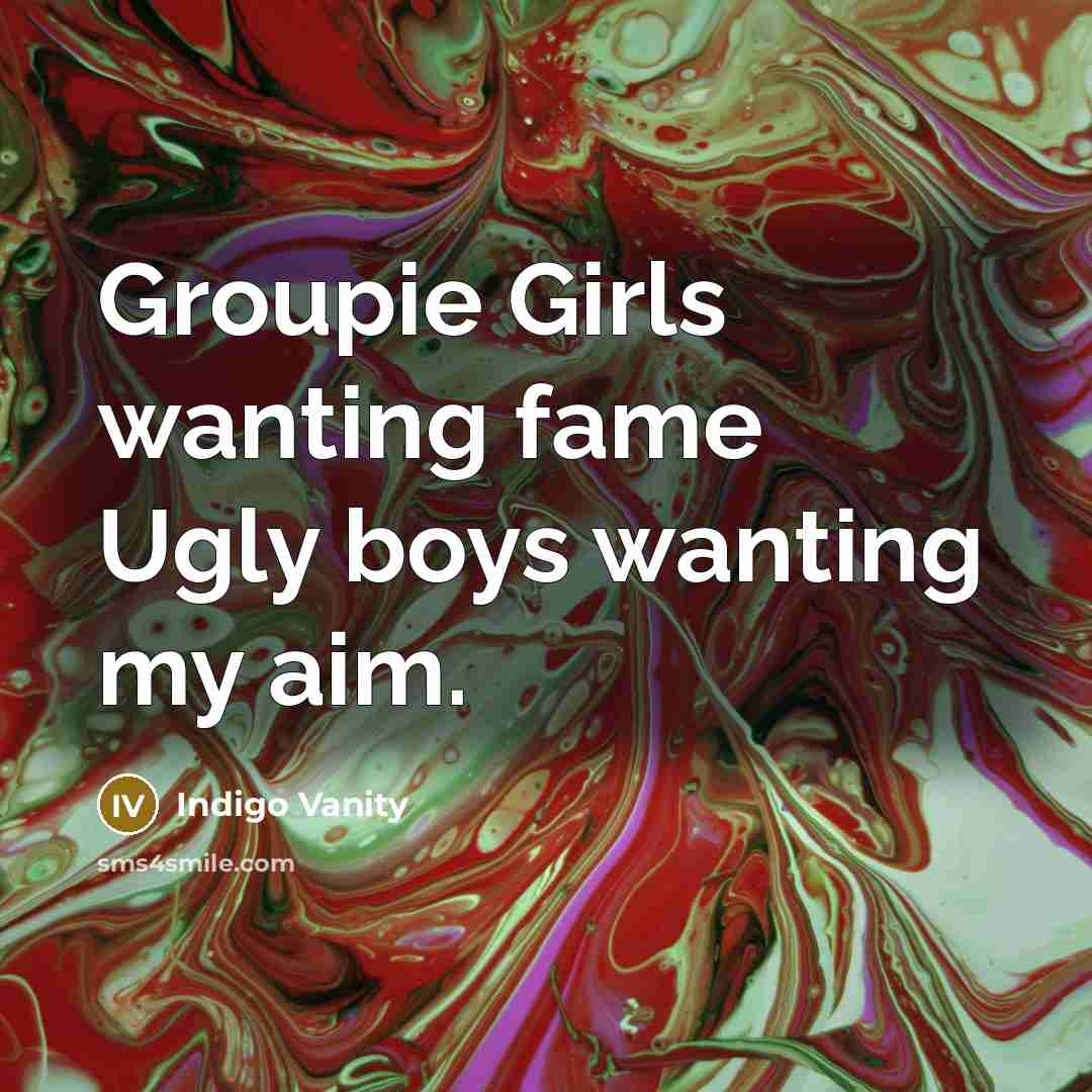 “Groupie Girls wanting fame Ugly boys wanting my aim.” quote by Indigo Vanity