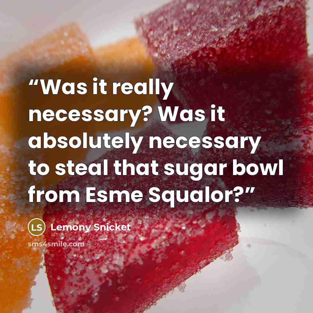 “Was it really necessary? Was it absolutely necessary to steal that sugar bowl from Esme Squalor?” quote by Lemony Snicket