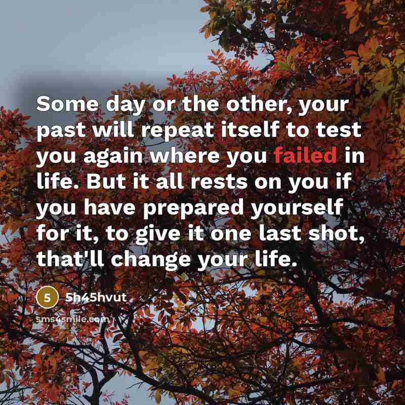 “Some day or the other, your past will repeat itself to test you again where you failed in life. But it all rests on you if you have prepared yourself for it, to give it one last shot, that'll change your life.” quote by 5h45hvut