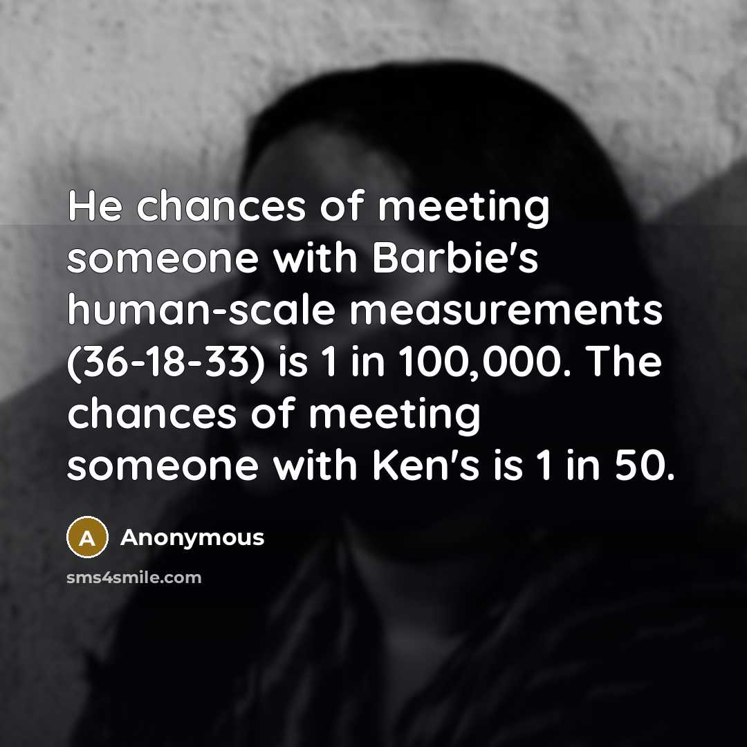 “He chances of meeting someone with Barbie's human-scale measurements (36-18-33)…” quote by Anonymous