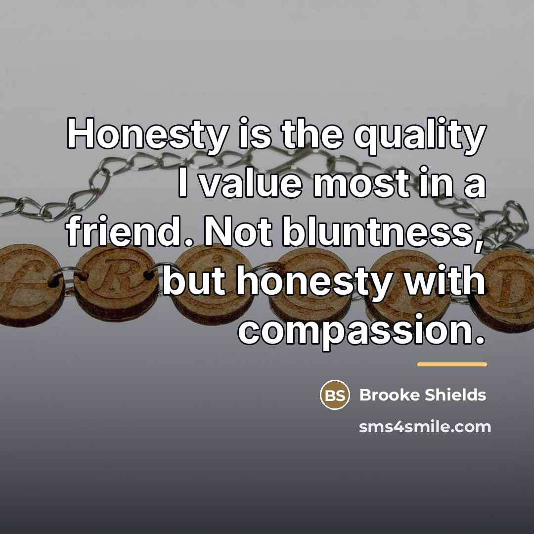 “Honesty is the quality I value most in a friend.…” quote by Brooke Shields