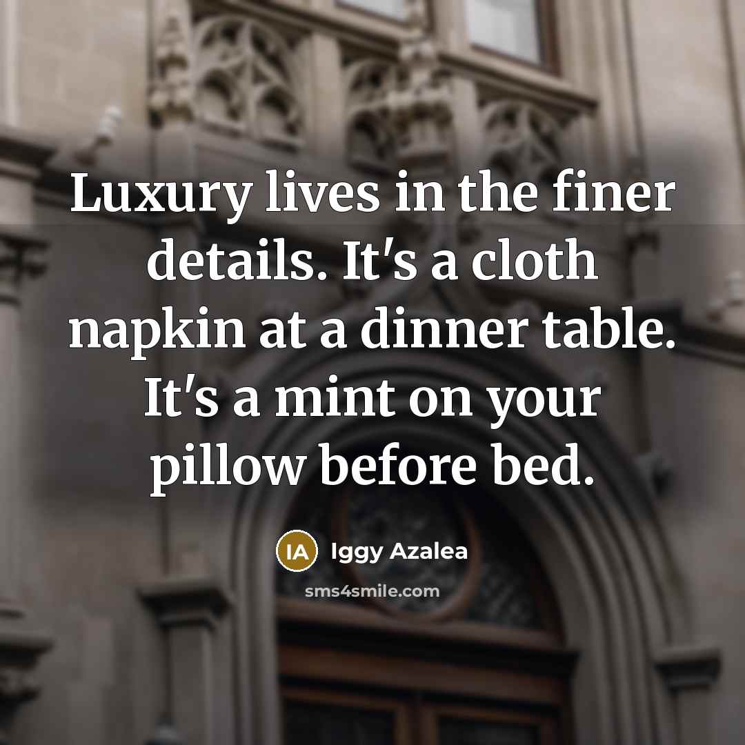 “Luxury lives in the finer details. It's a cloth napkin…” quote by Iggy Azalea