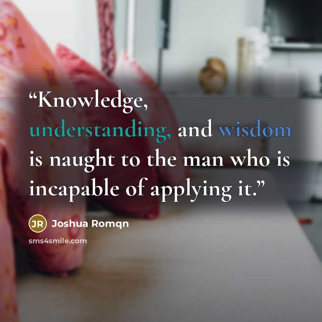 “Knowledge, understanding, and wisdom is naught to the man who is incapable of applying it.” quote by Joshua Romqn