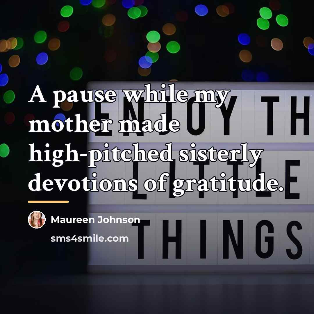 “A pause while my mother made high-pitched sisterly devotions of…” quote by Maureen Johnson