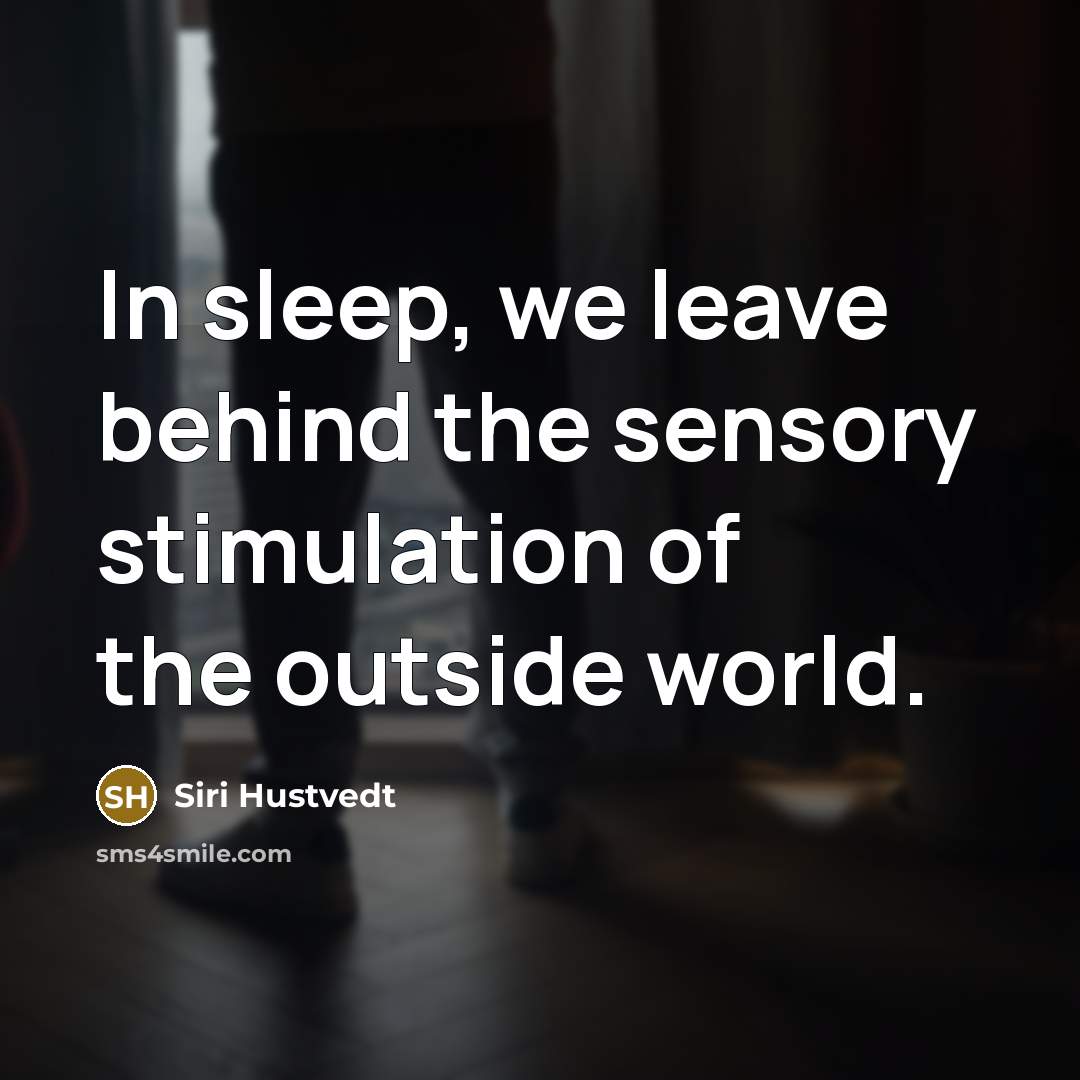 “In sleep, we leave behind the sensory stimulation of the…” quote by Siri Hustvedt