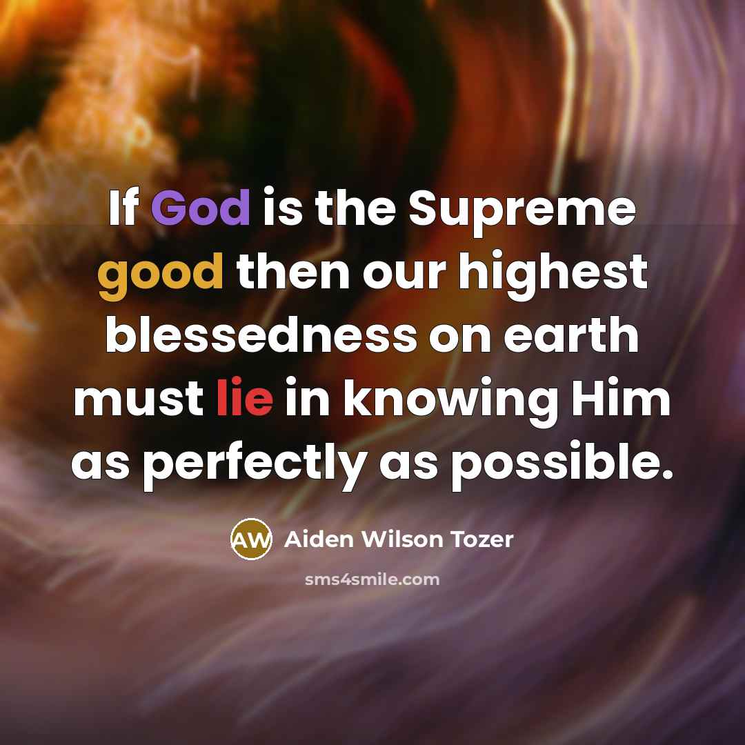 “If God is the Supreme good then our highest blessedness…” quote by Aiden Wilson Tozer