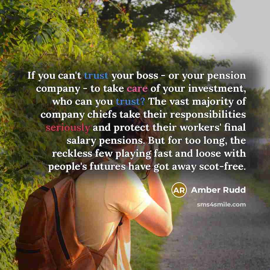 “If you can't trust your boss - or your pension…” quote by Amber Rudd