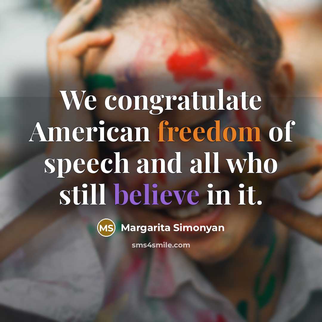“We congratulate American freedom of speech and all who still…” quote by Margarita Simonyan