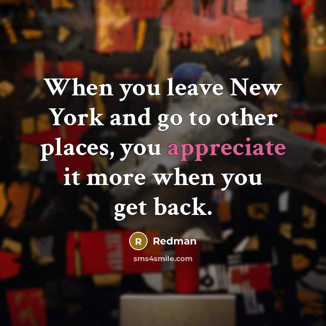 “When you leave New York and go to other places, you appreciate it more when you get back.” quote by Redman