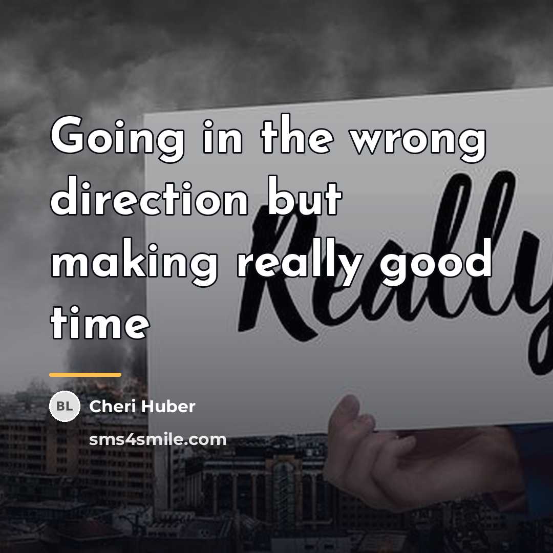 “Going in the wrong direction but making really good time…” quote by Cheri Huber