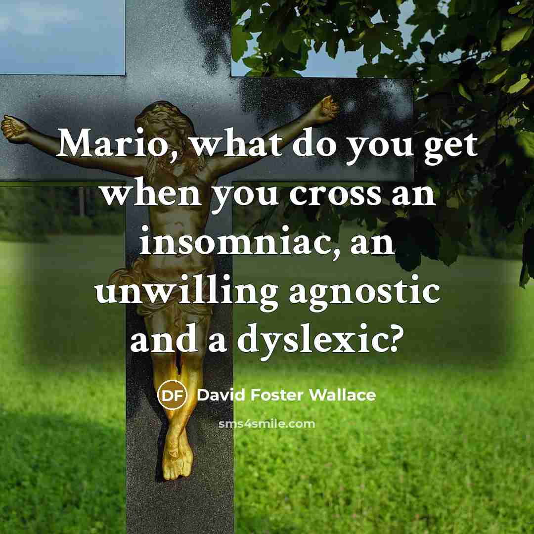 “Mario, what do you get when you cross an insomniac,…” quote by David Foster Wallace