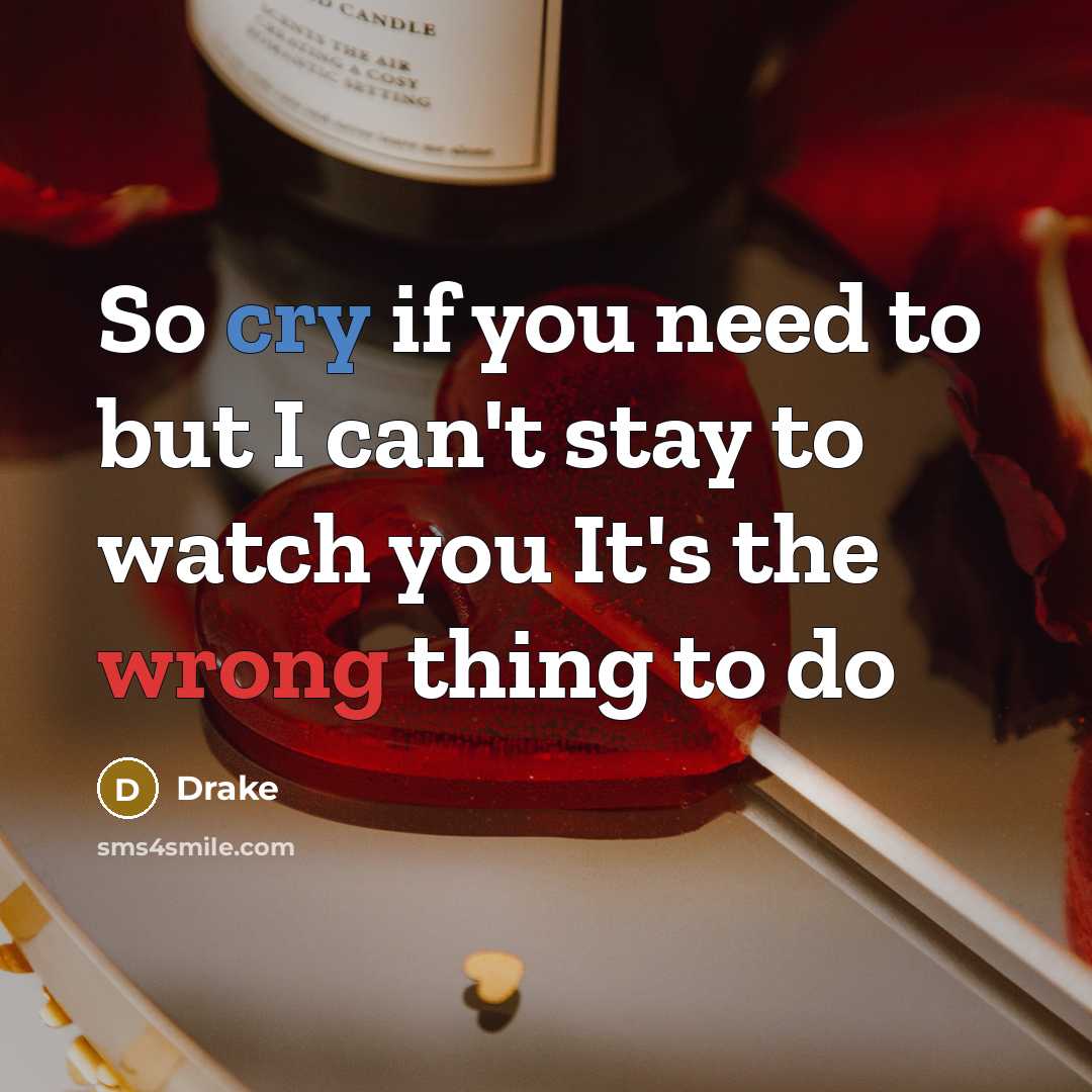 “So cry if you need to but I can't stay…” quote by Drake