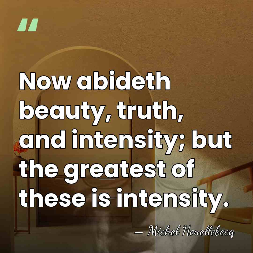 Now abideth beauty, truth, and intensity; but the greatest of these is&hellip; - Michel Houellebecq