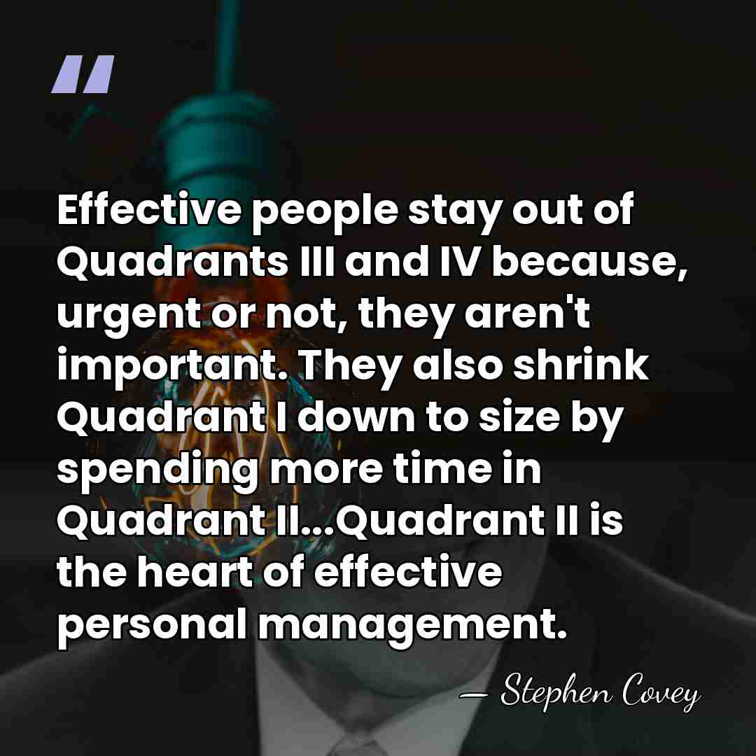 Effective people stay out of Quadrants III and IV because, urgent or&hellip; - Stephen Covey