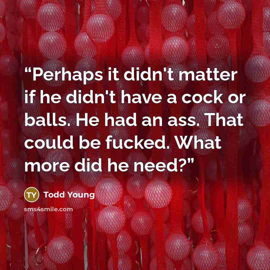 “Perhaps it didn't matter if he didn't have a cock or balls. He had an ass. That could be fucked. What more did he need?” quote by Todd Young