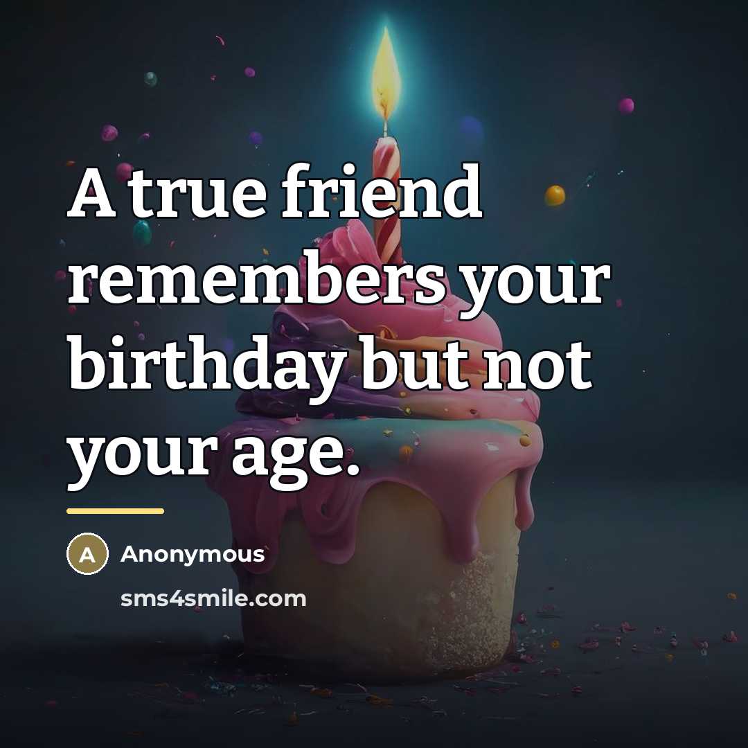 “A true friend remembers your birthday but not your age.…” quote by Anonymous