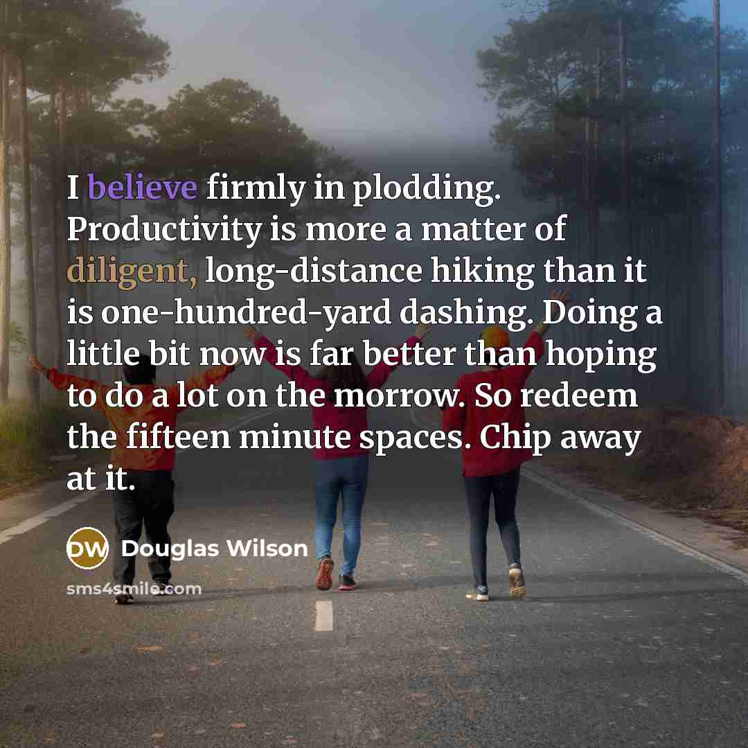 “I believe firmly in plodding. Productivity is more a matter…” quote by Douglas Wilson