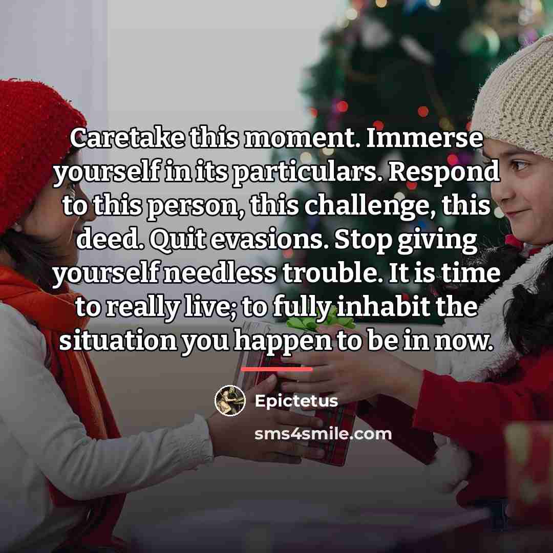 “Caretake this moment. Immerse yourself in its particulars. Respond to…” quote by Epictetus