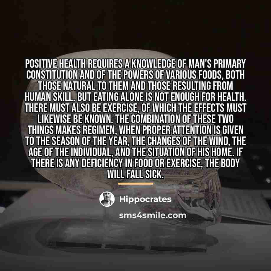 “Positive health requires a knowledge of man's primary constitution and…” quote by Hippocrates
