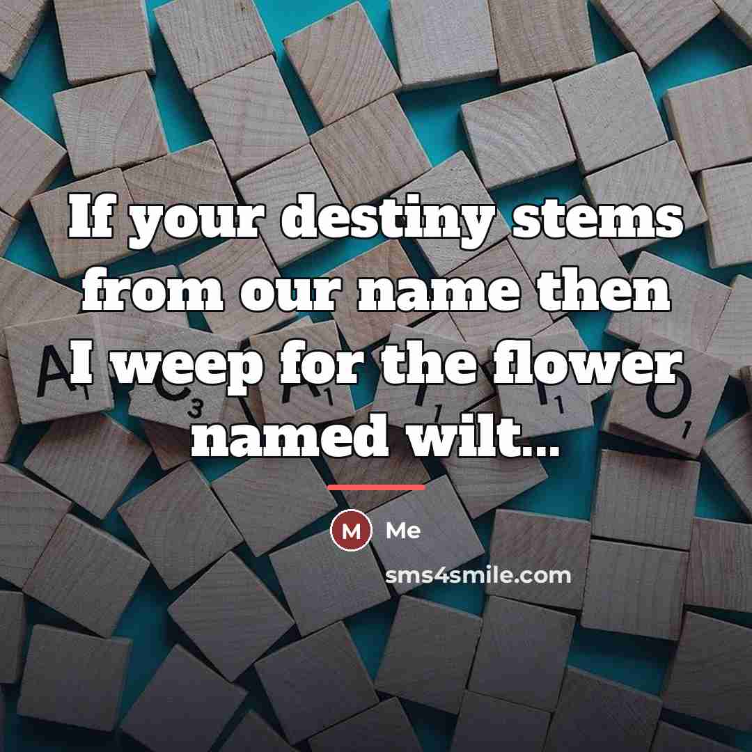 “If your destiny stems from our name then I weep…” quote by Me